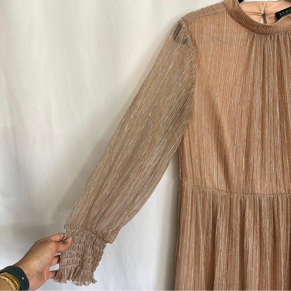 Eloquii Plus Size Shimmer Rose Gold Puff Sleeve Gathered Waist Dress sz 14 - Picture 11 of 16